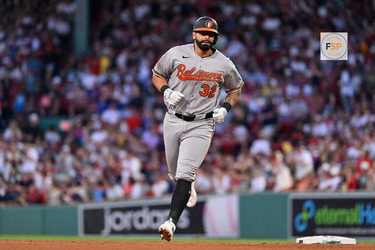 Jul 20, 2026; Boston, Massachusetts, USA; Baltimore Orioles third baseman Christian Encarnacion-Strand (32) runs out the bases after hitting a home run against the Boston Red Sox during the fifth inning at Fenway Park. Credit: Eric Canha-Imagn Images