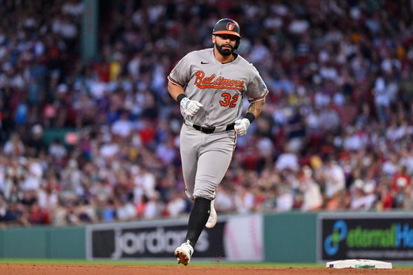 Jul 20, 2026; Boston, Massachusetts, USA; Baltimore Orioles third baseman Christian Encarnacion-Strand (32) runs out the bases after hitting a home run against the Boston Red Sox during the fifth inning at Fenway Park. Mandatory Credit: Eric Canha-Imagn Images