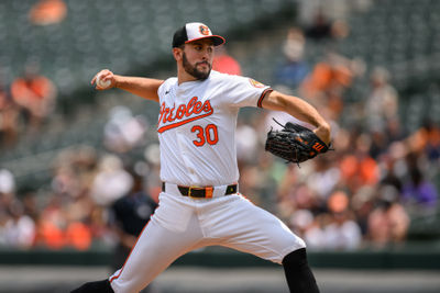 Jul 31, 2024; Baltimore, Maryland, USA; Baltimore Orioles pitcher Grayson Rodriguez (30) throws against the Toronto Blue Jays during the first inning at Oriole Park at Camden Yards. Mandatory Credit: Reggie Hildred-USA TODAY Sports