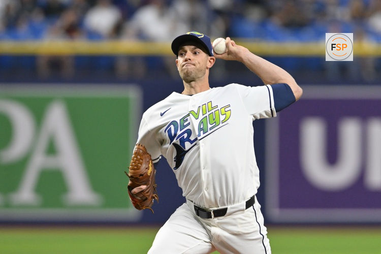 Apr 10, 2026; St. Petersburg, Florida, USA; Tampa Bay Rays pitcher Steven Matz throws a pitch during the first inning against New York Yankees at Tropicana Field. Credit: Pablo Robles-Imagn Images