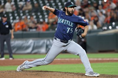 Jun 8, 2026; Baltimore, Maryland, USA; Seattle Mariners pitcher Andres Munoz (75) throws during the ninth inning against the Baltimore Orioles at Oriole Park at Camden Yards. Mandatory Credit: Daniel Kucin Jr.-Imagn Images