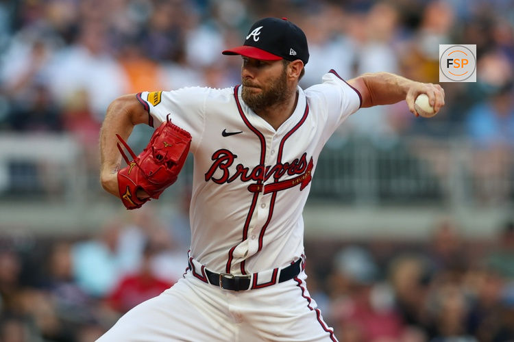 Aug 7, 2024; Atlanta, Georgia, USA; Atlanta Braves starting pitcher Chris Sale (51) throws against the Milwaukee Brewers in the first inning at Truist Park. Credit: Brett Davis-USA TODAY Sports
