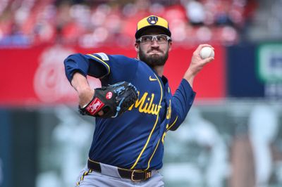 May 6, 2026; St. Louis, Missouri, USA; Milwaukee Brewers pitcher Aaron Ashby (26) pitches against the St. Louis Cardinals during the sixth inning at Busch Stadium. Mandatory Credit: Jeff Curry-Imagn Images