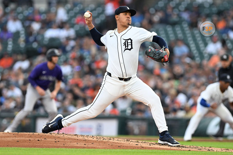 Sep 10, 2024; Detroit, Michigan, USA; Detroit Tigers starting pitcher Keider Montero (54) throws a pitch against the Colorado Rockies in the second inning at Comerica Park. Credit: Lon Horwedel-Imagn Images