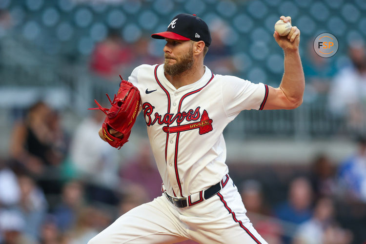 Sep 3, 2024; Atlanta, Georgia, USA; Atlanta Braves starting pitcher Chris Sale (51) throws against the Colorado Rockies in the first inning at Truist Park. Credit: Brett Davis-Imagn Images 
