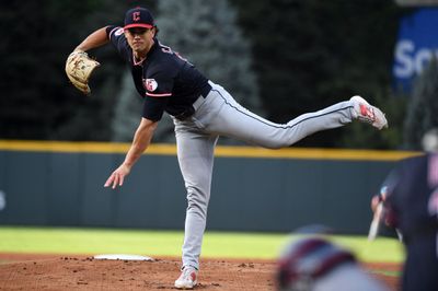 Aug 21, 2026; Denver, Colorado, USA; Cleveland Guardians pitcher Joey Cantillo (54) pitches in the first inning against the Colorado Rockies at Coors Field. Mandatory Credit: Christopher Hanewinckel-Imagn Images