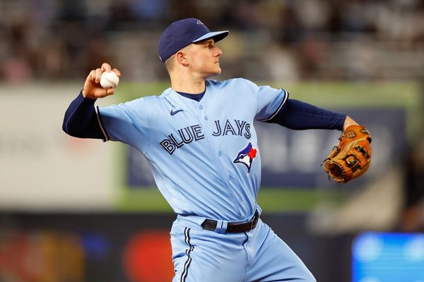 BRONX, NY - SEPTEMBER 19:  Matt Chapman #26 of the Toronto Blue Jays during the Major League Baseball game against the New York Yankees on September 19, 2023 at Yankee Stadium in the Bronx, New York.  (Photo by Rich Graessle/Icon Sportswire)