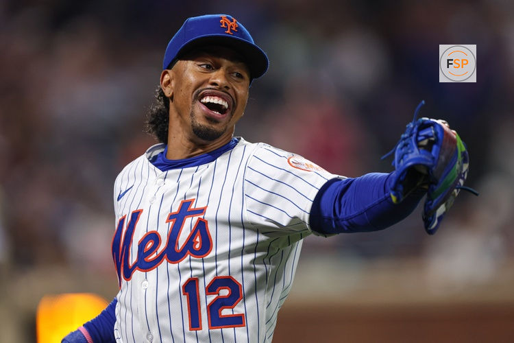 Sep 17, 2025; New York City, New York, USA; New York Mets shortstop Francisco Lindor (12) reacts during the sixth inning against the San Diego Padres at Citi Field. Credit: Vincent Carchietta-Imagn Images