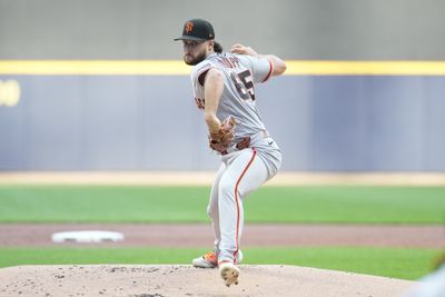 Jun 1, 2026; Milwaukee, Wisconsin, USA; San Francisco Giants pitcher Landen Roupp (65) delivers a pitch against the Milwaukee Brewers in the first inning at American Family Field. Mandatory Credit: Michael McLoone-Imagn Images