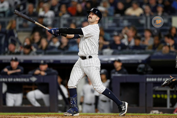 BRONX, NY - SEPTEMBER 22: New York Yankees catcher Austin Wells (88) hits a foul ball in the third inning during a regular season game between the Arizona Diamondbacks and New York Yankees on September 22, 2023 at Yankee Stadium in the Bronx, New York. (Photo by Brandon Sloter/Icon Sportswire)