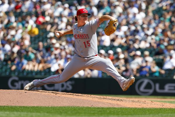 Jul 22, 2026; Seattle, Washington, USA; Cincinnati Reds pitcher Emilio Pagán (15) throws against the Seattle Mariners during the ninth inning at T-Mobile Park. Mandatory Credit: Joe Nicholson-Imagn Images