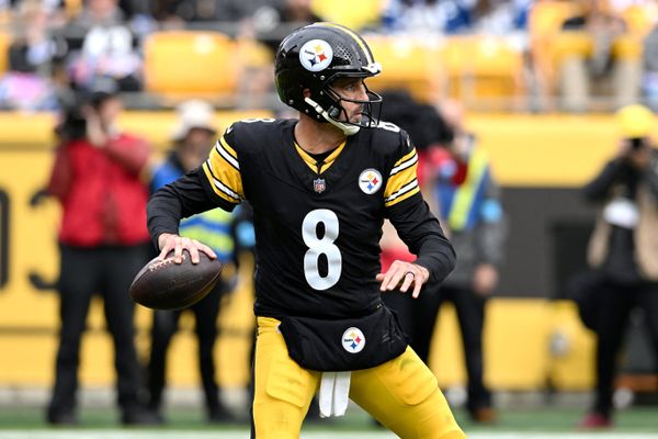 Oct 11, 2026; Pittsburgh, Pennsylvania, USA;  Pittsburgh Steelers quarterback Aaron Rodgers (8) looks to throw in the second quarter against the Indianapolis Colts at Acrisure Stadium.  Mandatory Credit: Barry Reeger-Imagn Images