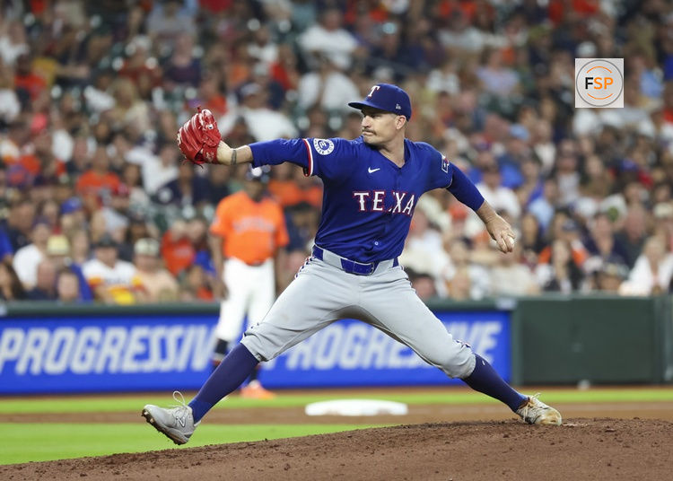 HOUSTON, TX - JULY 12:  Texas Rangers starting pitcher Andrew Heaney (44) throws a pitch in the bottom of the third inning during the M:B game between the Texas Rangers and Houston Astros on July 12, 2024 at Minute Maid Park in Houston, Texas.  (Photo by Leslie Plaza Johnson/Icon Sportswire)