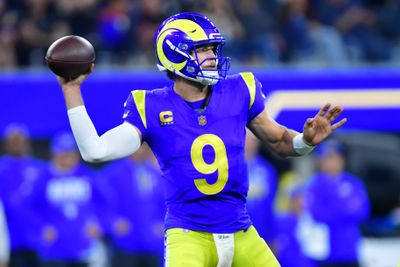 Oct 12, 2026; Inglewood, California, USA;  Los Angeles Rams quarterback Matthew Stafford (9) throws a pass during the fourth quarter against the Buffalo Bills at SoFi Stadium.  Mandatory Credit: Gary A. Vasquez-Imagn Images