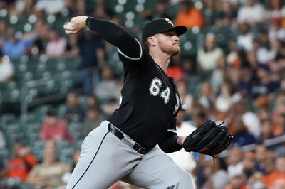 Jun 10, 2025; Houston, Texas, USA; Chicago White Sox starting pitcher Shane Smith (64) pitches against the Houston Astros in the first inning at Daikin Park. Mandatory Credit: Thomas Shea-Imagn Images