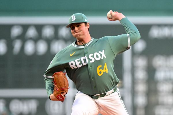 May 1, 2026; Boston, Massachusetts, USA; Boston Red Sox pitcher Jake Bennett (64) pitches against the Houston Astros during the first inning at Fenway Park. Mandatory Credit: Brian Fluharty-Imagn Images