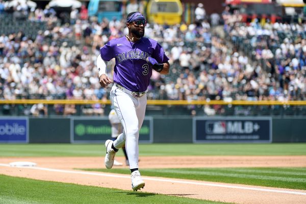 Jun 7, 2026; Denver, Colorado, USA; Colorado Rockies outfielder Willi Castro (3) rounds third base and scores in the first inning against the Milwaukee Brewers at Coors Field. Mandatory Credit: Christopher Hanewinckel-Imagn Images