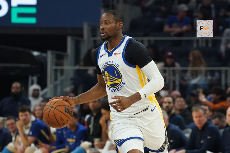 Jan 20, 2026; San Francisco, California, USA;  Golden State Warriors forward Jonathan Kuminga (1) looks to pass against the Toronto Raptors in the second quarter at Chase Center. Credit: David Gonzales-Imagn Images