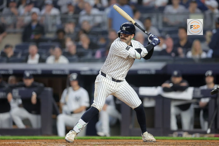 Jun 17, 2025; Bronx, New York, USA; New York Yankees catcher Austin Wells (28) in action against the Los Angeles Angels during the fourth inning at Yankee Stadium. Credit: Brad Penner-Imagn Images