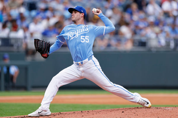 KANSAS CITY, MO - JUNE 02: Kansas City Royals pitcher Cole Ragans (55) delivers a pitch during an MLB game against the San Diego Padres on June 02, 2024 at Kauffman Stadium in Kansas City, Missouri. (Photo by Joe Robbins/Icon Sportswire)