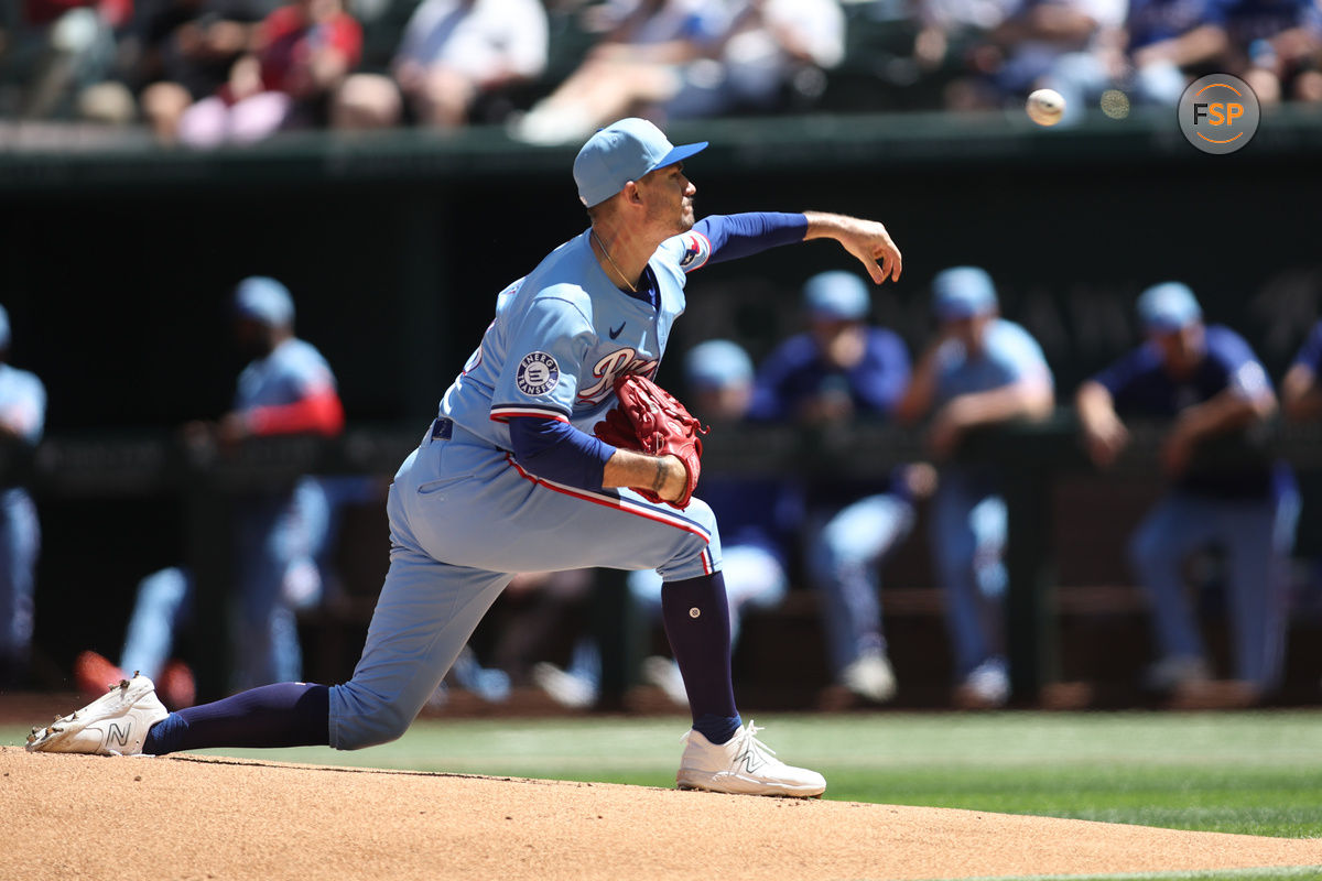 Sep 8, 2024; Arlington, Texas, USA; Texas Rangers pitcher Andrew Heaney (44) throws a pitch in the first inning against the Los Angeles Angels at Globe Life Field. Credit: Tim Heitman-Imagn Images