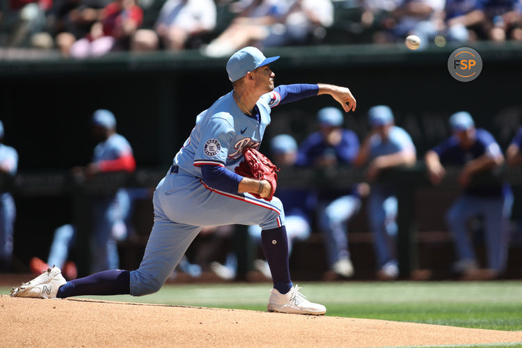 Sep 8, 2024; Arlington, Texas, USA; Texas Rangers pitcher Andrew Heaney (44) throws a pitch in the first inning against the Los Angeles Angels at Globe Life Field. Credit: Tim Heitman-Imagn Images