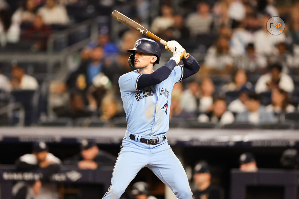 BRONX, NY - SEPTEMBER 20: Toronto Blue Jays Infield Cavan Biggio (8) at bat during a game between the Toronto Blue Jays and New York Yankees on September 20, 2023 at Yankee Stadium in the Bronx, New York.(Photo by Andrew Mordzynski/Icon Sportswire)

