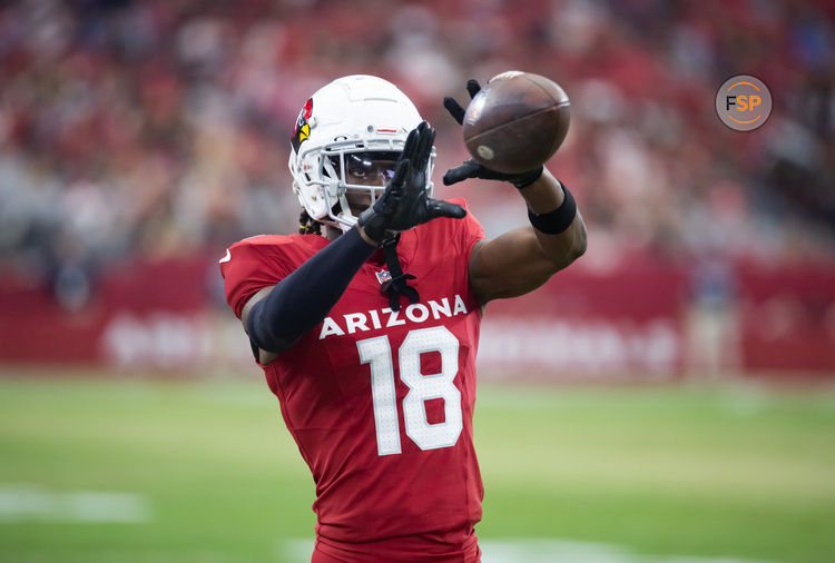 Aug 10, 2024; Glendale, Arizona, USA; Arizona Cardinals wide receiver Marvin Harrison Jr. (18) against the New Orleans Saints during a preseason NFL game at State Farm Stadium. Credit: Mark J. Rebilas-USA TODAY Sports
