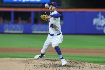 Apr 17, 2025; New York City, New York, USA; New York Mets starting pitcher Griffin Canning (46) delivers a pitch during the fourth inning against the St. Louis Cardinals at Citi Field. Mandatory Credit: Vincent Carchietta-Imagn Images