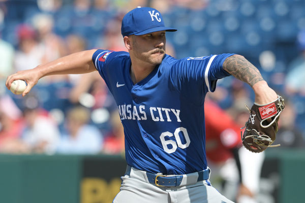 Aug 26, 2024; Cleveland, Ohio, USA; Kansas City Royals relief pitcher Lucas Erceg (60) throws a pitch during the ninth inning against the Cleveland Guardians at Progressive Field. Mandatory Credit: Ken Blaze-USA TODAY Sports