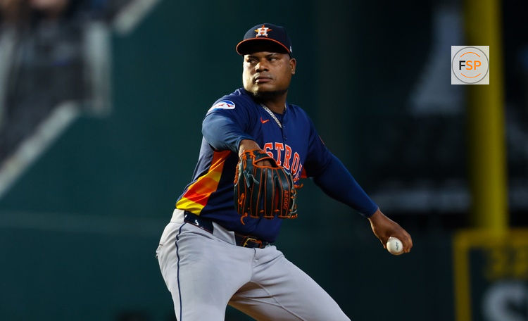 Aug 6, 2024; Arlington, Texas, USA;  Houston Astros starting pitcher Framber Valdez (59) throws during the first inning against the Texas Rangers at Globe Life Field. Credit: Kevin Jairaj-USA TODAY Sports