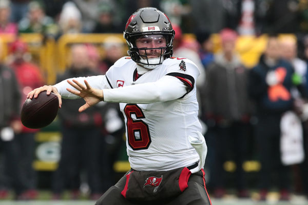 GREEN BAY, WI - DECEMBER 17: Tampa Bay Buccaneers quarterback Baker Mayfield (6) passes during a game between the Green Bay Packers and the Tampa Bay Buccaneers at Lambeau Field on December 17, 2023 in Green Bay, WI. (Photo by Larry Radloff/Icon Sportswire)