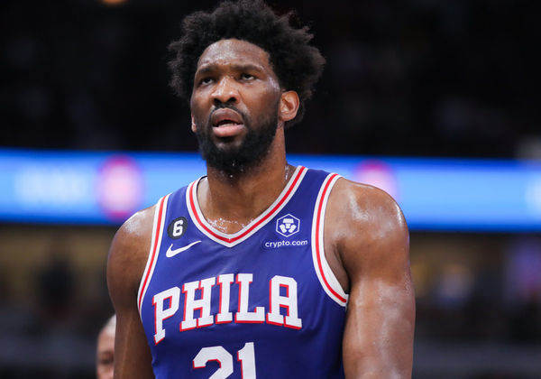 CHICAGO, IL - MARCH 22: Philadelphia 76ers center Joel Embiid (21) looks on during a NBA game between the Philadelphia 76ers and the Chicago Bulls on March 22, 2023 at the United Center in Chicago, IL. (Photo by Melissa Tamez/Icon Sportswire)