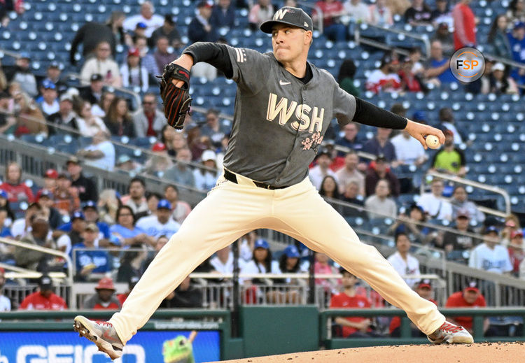 WASHINGTON, DC - April 23: Washington Nationals starting pitcher Patrick Corbin (46) pitches during the Los Angeles Dodgers versus the Washington Nationals on April 23, 2024 at Nationals Park in Washington, D.C.  (Photo by Mark Goldman/Icon Sportswire)