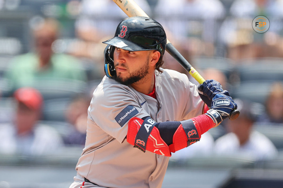 BRONX, NY - JULY 06: Wilyer Abreu #52 of the Boston Red Sox at bat during the game against the New York Yankees on July 6, 2024 at Yankee Stadium in the Bronx, New York.  (Photo by Rich Graessle/Icon Sportswire)