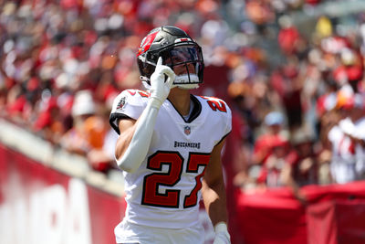 Sep 22, 2024; Tampa, Florida, USA; Tampa Bay Buccaneers cornerback Zyon McCollum (27) is introduced before a game against the Denver Broncos at Raymond James Stadium. Mandatory Credit: Nathan Ray Seebeck-Imagn Images