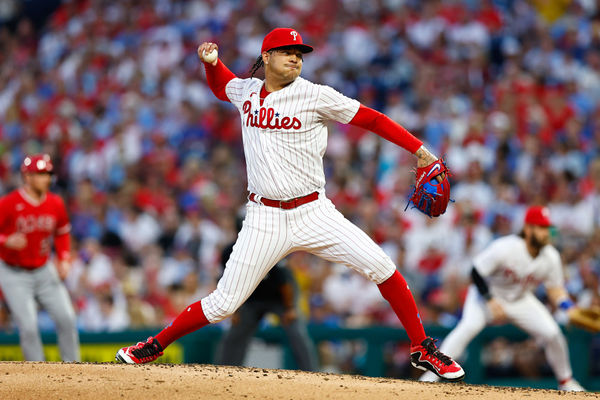 PHILADELPHIA, PA - AUGUST 28:  Taijuan Walker #99 of the Philadelphia Phillies pitches during the Major League Baseball game against the Los Angeles Angels  on August 28, 2023 at Citizens Bank Park in Philadelphia, Pennsylvania.  (Photo by Rich Graessle/Icon Sportswire)
