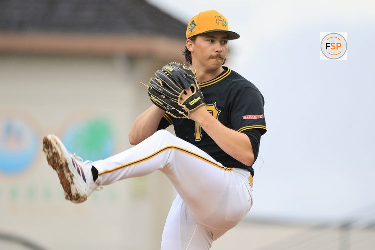 Mar 12, 2026; Bradenton, Florida, USA;   Pittsburgh Pirates starting pitcher Bubba Chandler (36) during the third inning against the Atlanta Braves at LECOM Park. Credit: Kim Klement Neitzel-Imagn Images