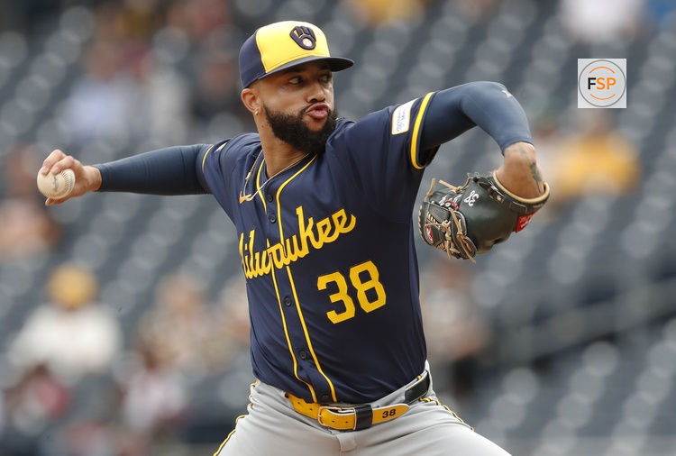 Sep 26, 2024; Pittsburgh, Pennsylvania, USA;  Milwaukee Brewers relief pitcher Devin Williams (38) pitches against the Pittsburgh Pirates during the ninth inning at PNC Park. The Brewers won 5-2. Credit: Charles LeClaire-Imagn Images