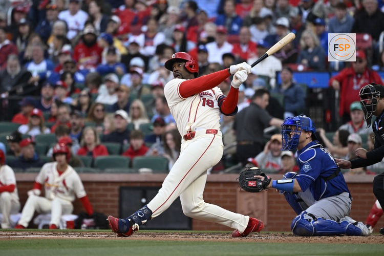 May 2, 2026; St. Louis, Missouri, USA; St. Louis Cardinals right fielder Jordan Walker (18) hits a two-run home run against the Los Angeles Dodgers in the third inning at Busch Stadium. Credit: Joe Puetz-Imagn Images