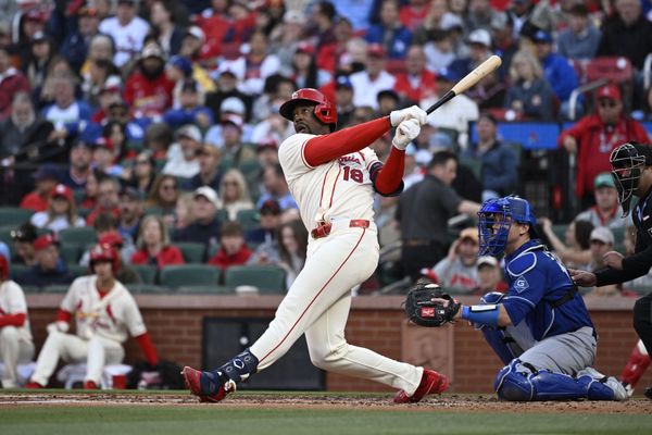May 2, 2026; St. Louis, Missouri, USA; St. Louis Cardinals right fielder Jordan Walker (18) hits a two-run home run against the Los Angeles Dodgers in the third inning at Busch Stadium. Mandatory Credit: Joe Puetz-Imagn Images