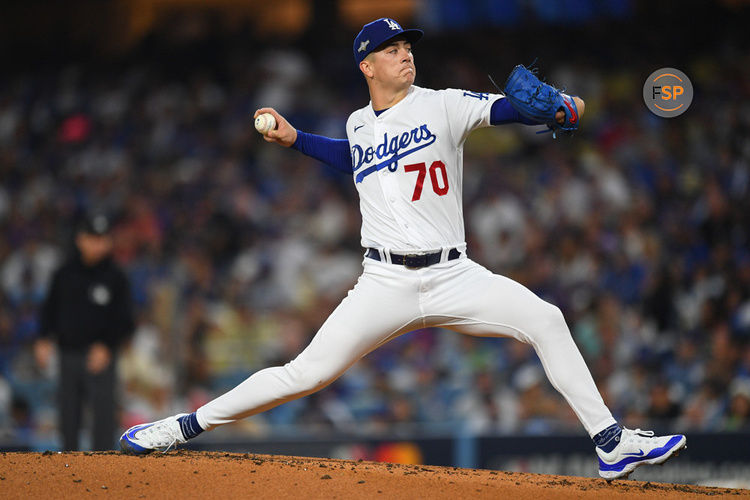 LOS ANGELES, CA - OCTOBER 09: Los Angeles Dodgers pitcher Bobby Miller (70) throws a pitch during the MLB NLDS Game 1 between the Arizona Diamondbacks and the Los Angeles Dodgers on October 9, 2023 at Dodger Stadium in Los Angeles, CA. (Photo by Brian Rothmuller/Icon Sportswire)